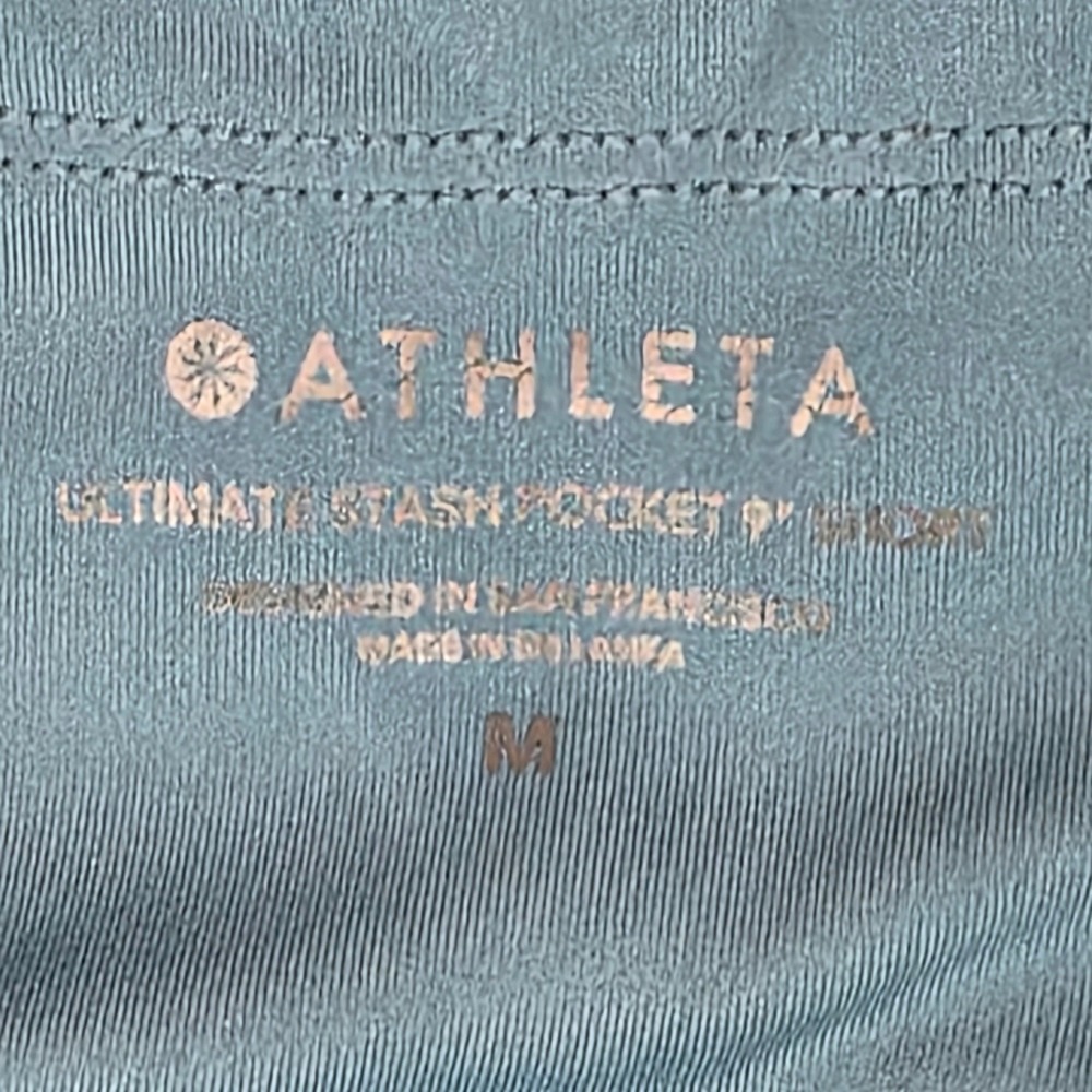 Athleta Ultimate Stash Pocket 9" Biker Shorts M Teal Womens High Rise Athletic - Picture 2 of 8